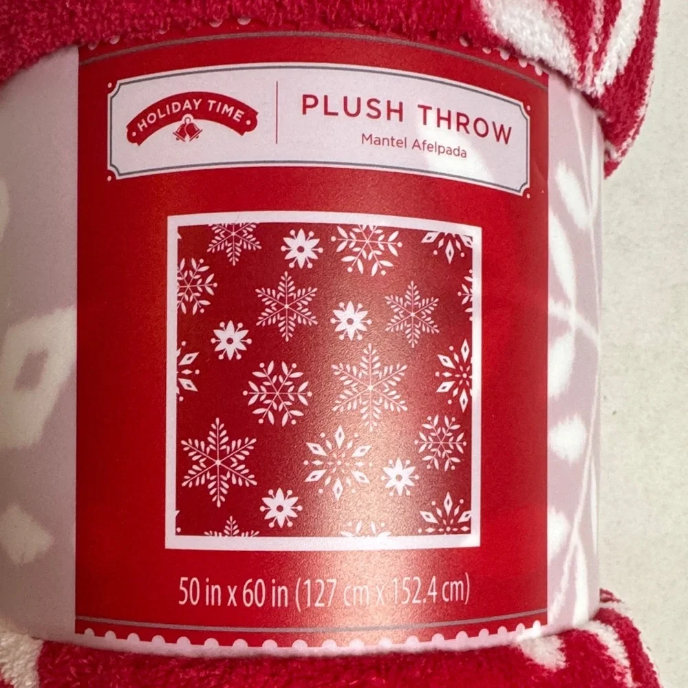 Holiday Time Red/White Snowflake Furry Blanket